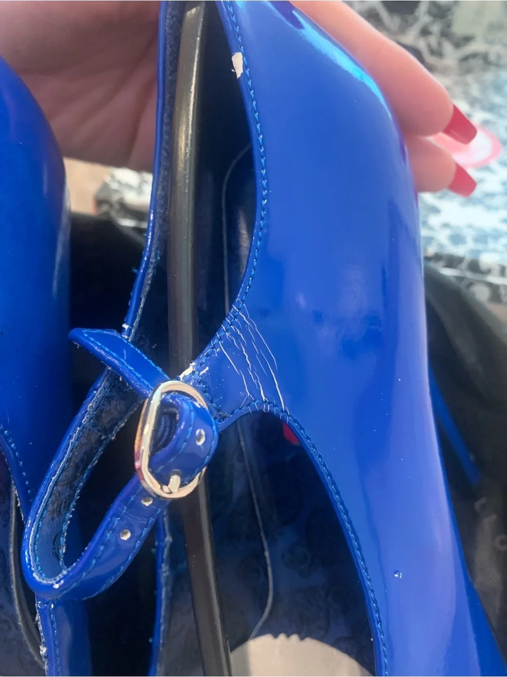 Pleaser Blue Patent Mary Jane Platform Heels